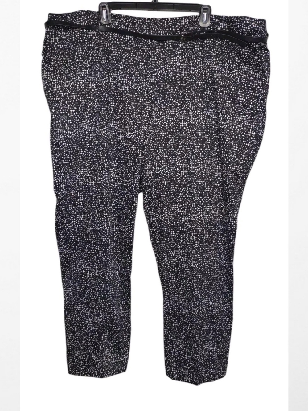 Lane Bryant Black and White Speckled Pants Satin Finish Belted